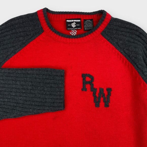 VINTAGE Rocawear Sweater Jacket Mens 3XL Knit Logo Pullover Zip Pockets Hip Hop - Picture 2 of 14